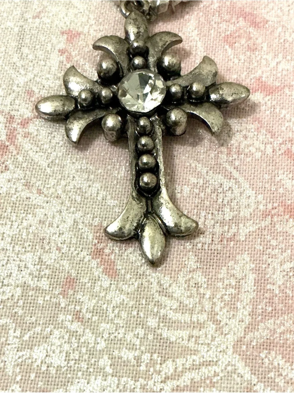 Silver Cross Pendant Necklace with Matching Earrings - Silver